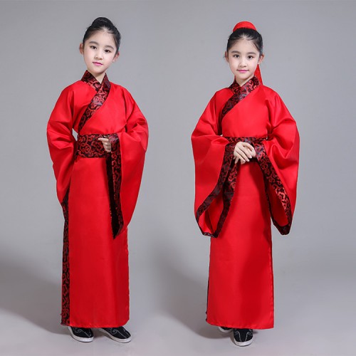 Chinese folk dance costumes for girls boys ancient traditional hanfu stage performance drama cosplay photos dresses robes